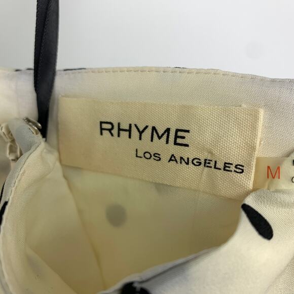 Rhyme Los Angeles Halter Neck Mini Dress Womens Sz M Cream Black Polka Dot - Picture 5 of 6